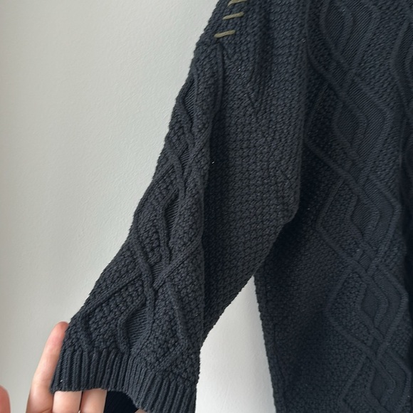 Lilla P Cable Knit Sweater Black Cotton Crew Neck Chunky Fisherman Casual - Picture 6 of 8